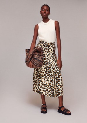 Whistles Painted Leopard Button Skirts Leopard | US-57016TLWF