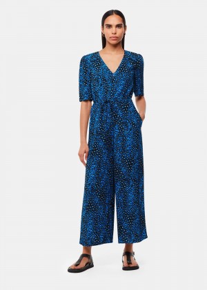 Whistles Painted Leopard Jumpsuit Blue / Multicolor | US-60983OKTU