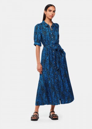 Whistles Painted Leopard Midi Dress Blue / Multicolor | US-13278XHIB