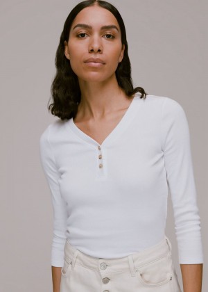 Whistles Paiton Ribbed Button Front Top White | US-65347USQA