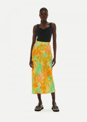 Whistles Palm Floral Side Button Skirts Multicolor | US-86170LZYJ