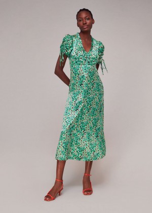 Whistles Pansy Meadow Silk Mix Dress Green / Multicolor | US-75409BCAM