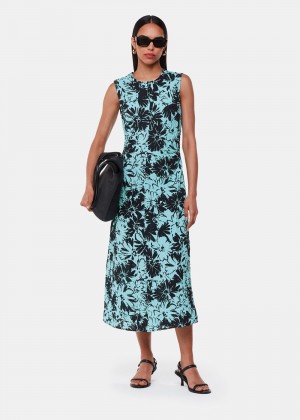 Whistles Pansy Print Textured Dress Blue / Multicolor | US-67092WOSU