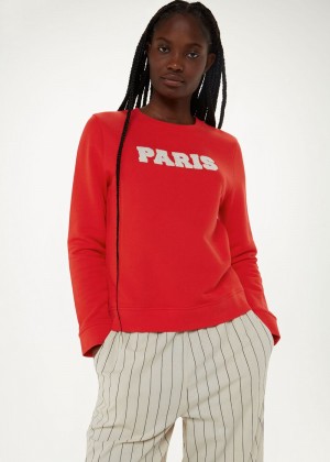 Whistles Paris Logo Sweatshirt Red | US-24069YQAF