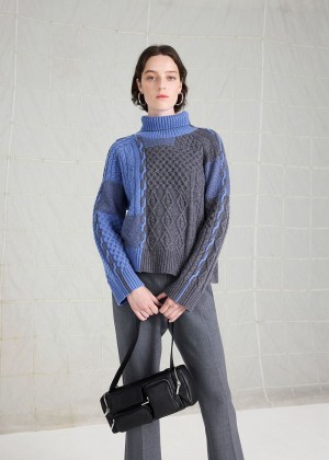 Whistles Patchwork Cable Sweater Blue / Multicolor | US-89571NUYR