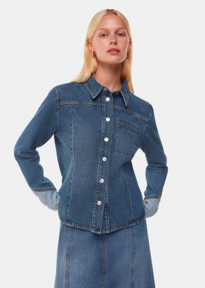 Whistles Patchwork Denim Shirts Blue | US-79062DPOZ