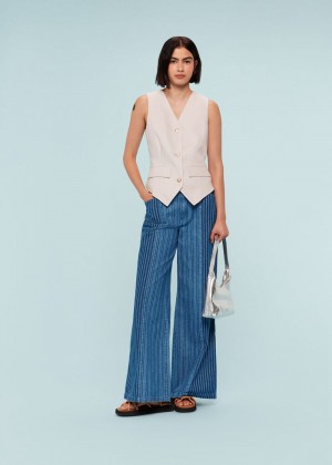 Whistles Patchwork Vertical Stripe Jeans Blue | US-39758XOBC