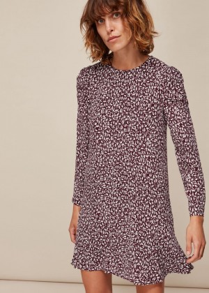 Whistles People Print Georgina Dress Burgundy | US-14973YSHD