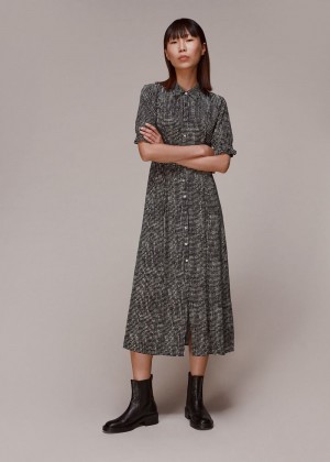 Whistles Peri Spotted Check Shirt Dress Black / Multicolor | US-27568GQYN