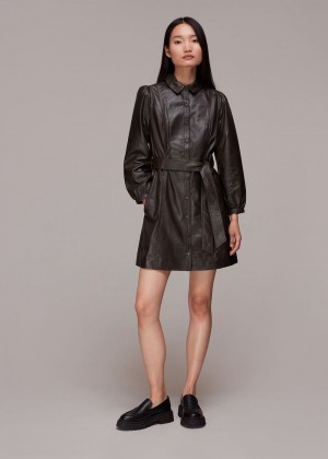 Whistles Phoebe Short Leather Dress Brown | US-51738NUKW