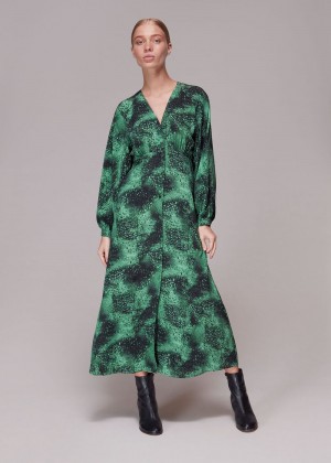 Whistles Photographic Animal Silk Dress Green / Multicolor | US-24701SNIP