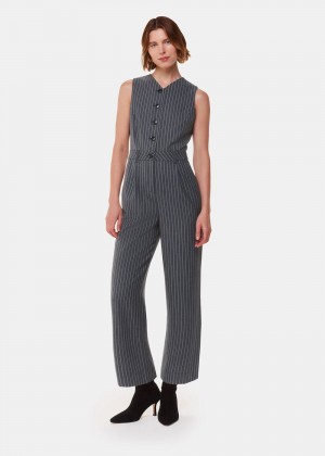 Whistles Pinstripe Jumpsuit Grey / Multicolor | US-97610TXZY