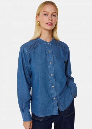 Whistles Pintuck Detail Denim Shirts Blue | US-57203WMTD