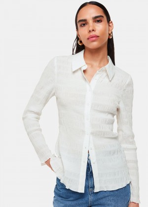 Whistles Plisse Button Front Shirts White | US-51293TDAL