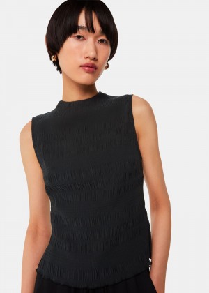 Whistles Plisse Sleeveless Top Black | US-42389WVRQ