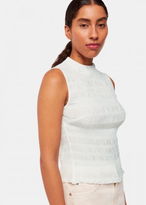 Whistles Plisse Sleeveless Top White | US-95874NEKI