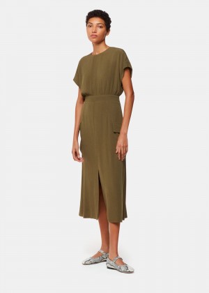 Whistles Pocket Detail Midi Dress Khaki | US-32960XJVZ