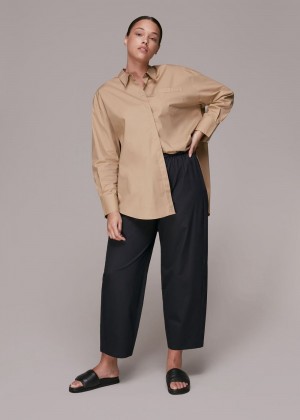 Whistles Poplin Barrel Leg Pants Black | US-62130OMUF