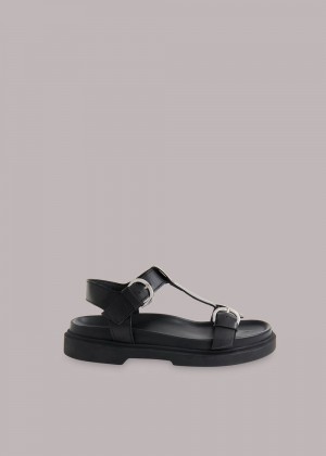 Whistles Porto Double Buckle Sandals Black | US-12654WNBQ