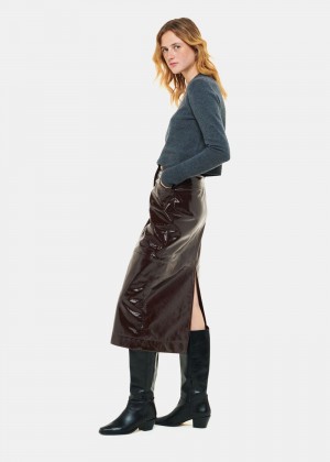 Whistles Rachel Patent Leather Skirts Chocolate | US-93472AZBN