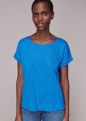 Whistles Relaxed Linen T-Shirt Blue | US-86390BUOY