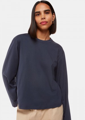 Whistles Relaxed Long Sleeve T-Shirt Navy | US-59146FTIK