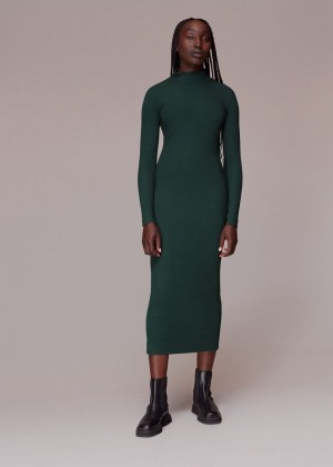 Whistles Rib Polo Jersey Dress Dark Green | US-90413YVJL