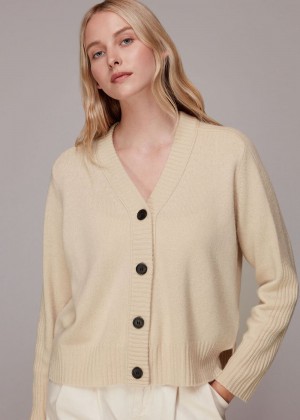 Whistles Ribbed Detail Wool Cardigan White | US-52936USTE