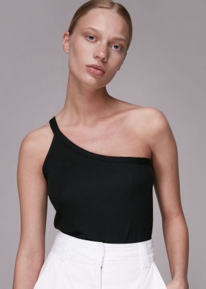 Whistles Ribbed One Shoulder Cami Top Black | US-03479DOWS