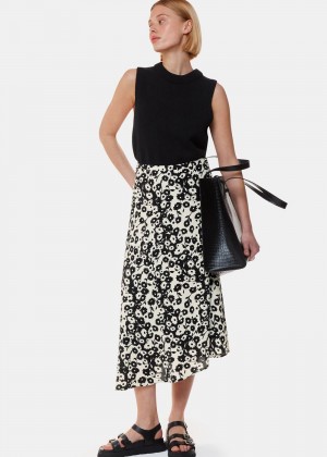 Whistles Riley Floral Print Skirts Black White | US-23807RSWU