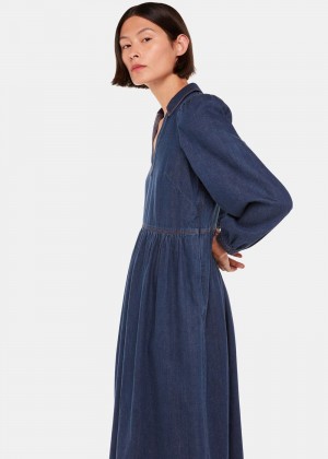 Whistles Rina Trapeze Dress Blue | US-10349UMJN