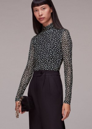 Whistles Roll Neck Spot Mesh Top Black / Multicolor | US-86324UXHZ