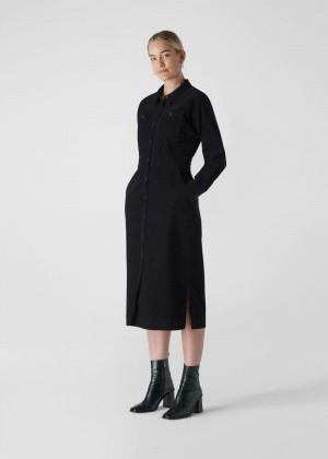 Whistles Romaine Cord Dress Black | US-96234XPMI