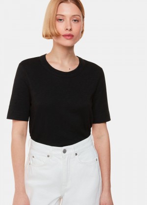 Whistles Rosa Double Trim T-Shirt Black | US-62519YBTK