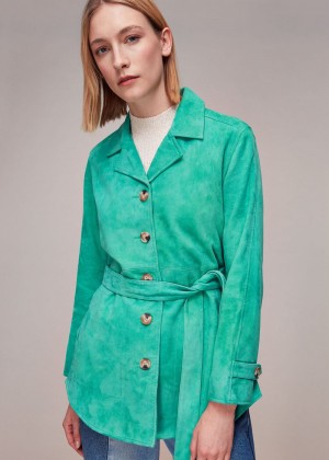 Whistles Rosa Suede Overshirt Jacket Green | US-02843QSLG