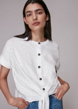 Whistles Round Neck Tie Front T-Shirt White | US-67045VGUF