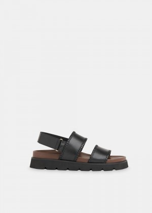 Whistles Ruben Whipstitch Velcro Sandals Black | US-76805GZTA