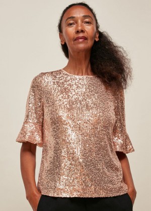 Whistles Sada Sequin Top Champagne | US-86751UWKL