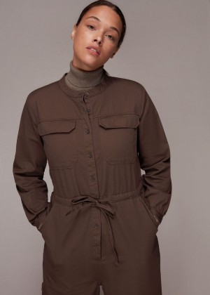 Whistles Sadie Utility Tie Jumpsuit Brown | US-56731FCVA