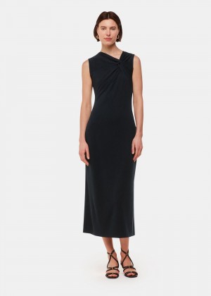 Whistles Saoirse Twist Jersey Dress Black | US-31976YWBD