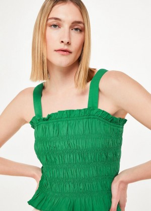 Whistles Saskia Crinkle Strappy Top Green | US-93524IFUZ