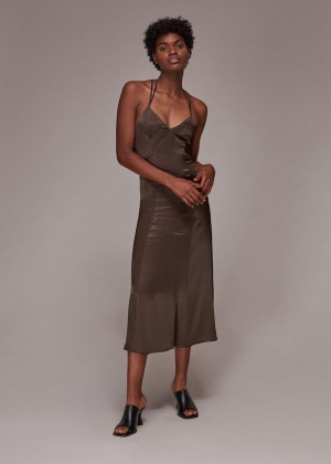 Whistles Satin Cami Dress Brown | US-52349MLIB