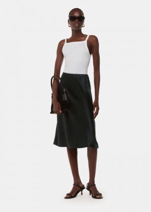 Whistles Satin Knee Length Skirts Black | US-37610QDXA