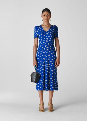 Whistles Scattered Daisy Midi Dress Blue / Multicolor | US-29836OUVS