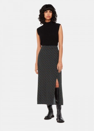 Whistles Scattered Hearts Midi Skirts Black / Multicolor | US-06513TLJD