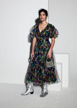 Whistles Scribble Organza Silk Dress Black / Multicolor | US-19720FDMJ