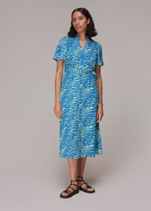 Whistles Seafoam Zebra Midi Dress Blue / Multicolor | US-17689CNHR