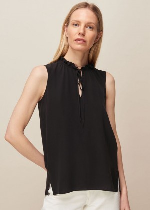 Whistles Selena Silk Top Black | US-53172YMQA