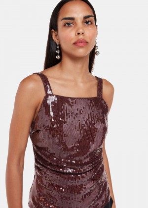 Whistles Sequin Cami Top Aubergine | US-95817DGQV