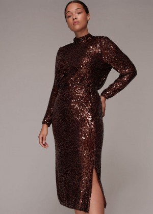 Whistles Sequin Column Skirts Chocolate | US-95142XDAI